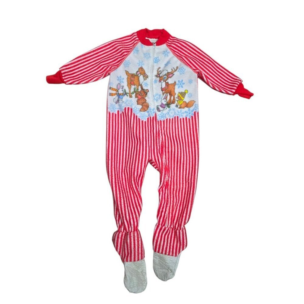 Vintage Montgomery Ward Christmas Striped Footed Pajamas size 3
